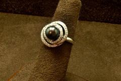 14k WG Black Cultured Pearl and Dia. Ring