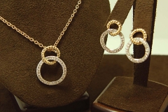 14k YG/WG Diamond Circle Pendant & Matching Post Earrings