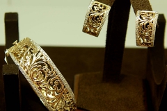 14k YG Hand Made Diamond Bangle/Omega Clip Earrings