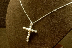 14k WG Pearl & Dia. Cross Pendant