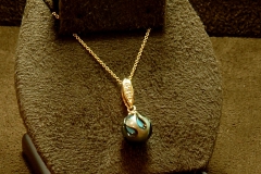 14k YG Blk Pearl/ Turq. Bead & Dia. Pend. Galatea